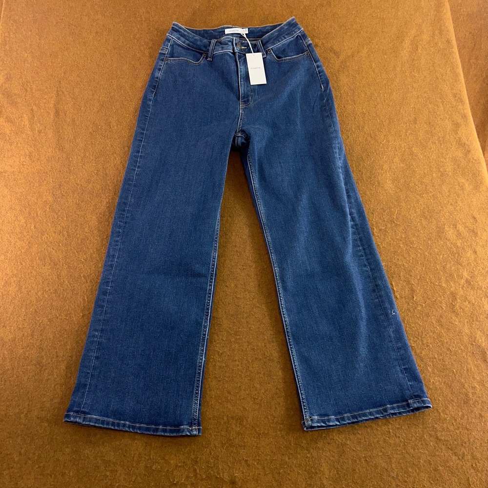 Ninepine Womens L/28 Blue High Rise Wide Leg Denim Jeans NWT